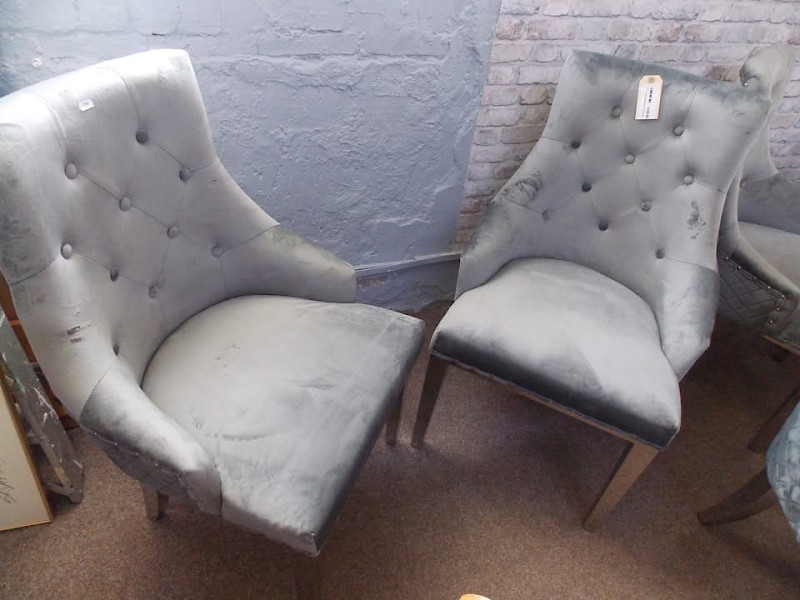 Knockerback Chairs in Velvet with Chrome Accents and Legs