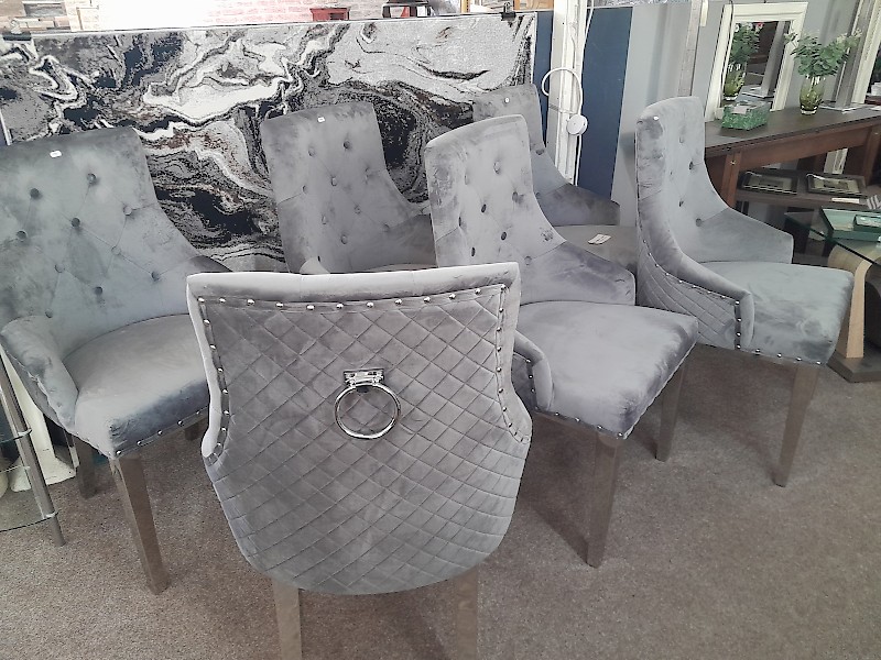 Knockerback Chairs in Velvet with Chrome Accents and Legs