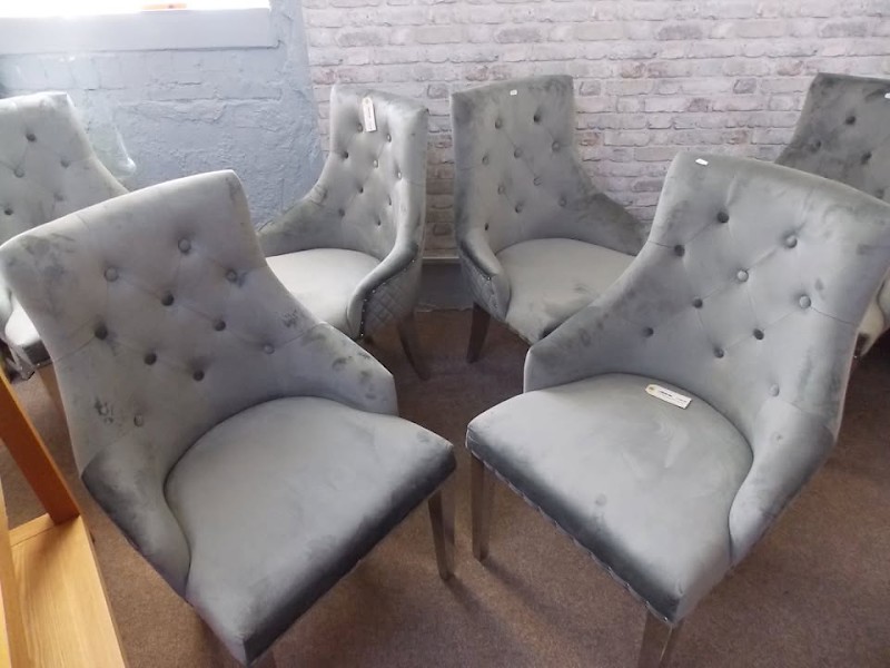Knockerback Chairs in Velvet with Chrome Accents and Legs