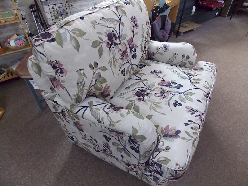Extra Wide Fabric Floral Blossom Patterned Armchair with Brass Castors