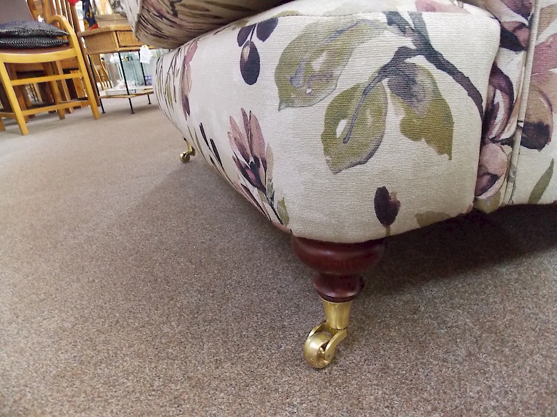 Extra Wide Fabric Floral Blossom Patterned Armchair with Brass Castors