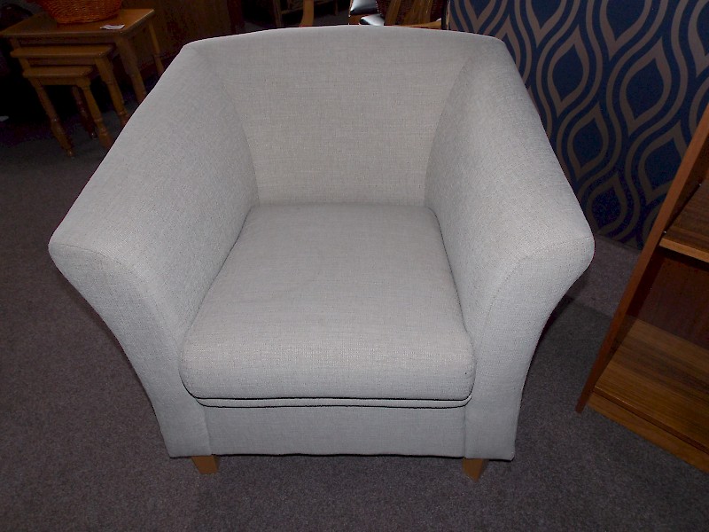 Cream Fabric Art Deco Styled Tub Chair with Beech Wooden Legs
