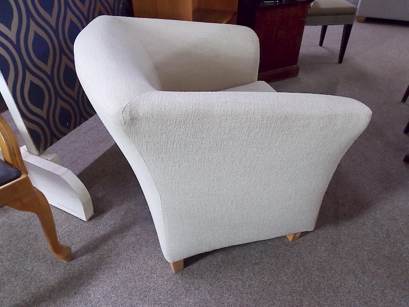Cream Fabric Art Deco Styled Tub Chair with Beech Wooden Legs