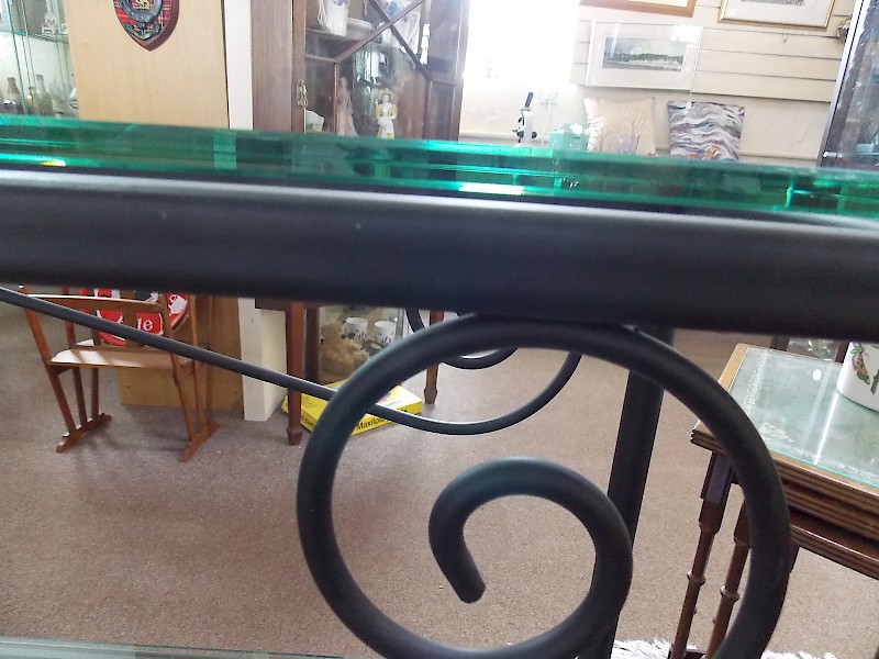 Extra Long Heavyweight Glass Console Room Display Unit in Black Metal