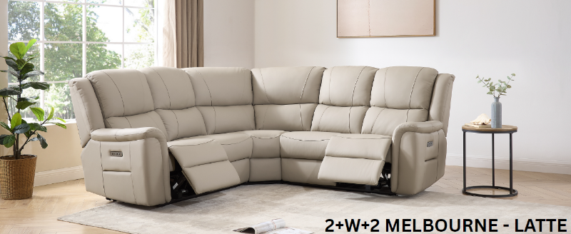Melbourne Electric Power Recliner Combinations in Latte Leather (Also Available in Grey)