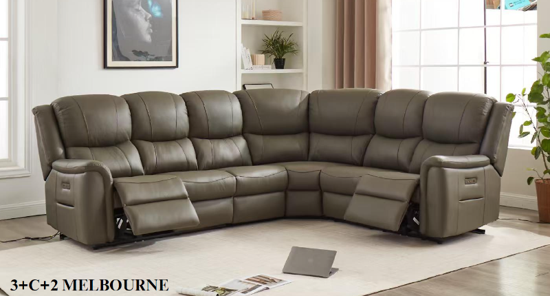 Melbourne Electric Power Recliner Combinations in Latte Leather (Also Available in Grey)