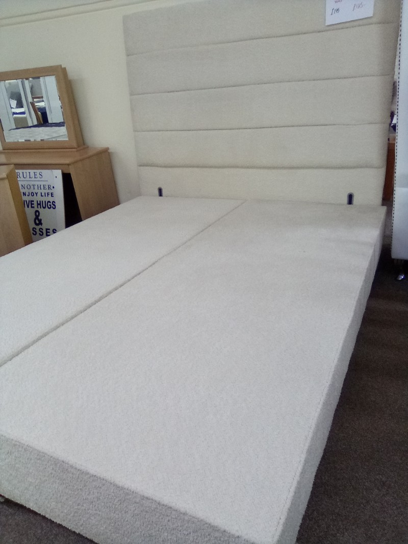 5ft Kingsize Cream Teddy Boucle Fabric 2 Piece Base and Headboard