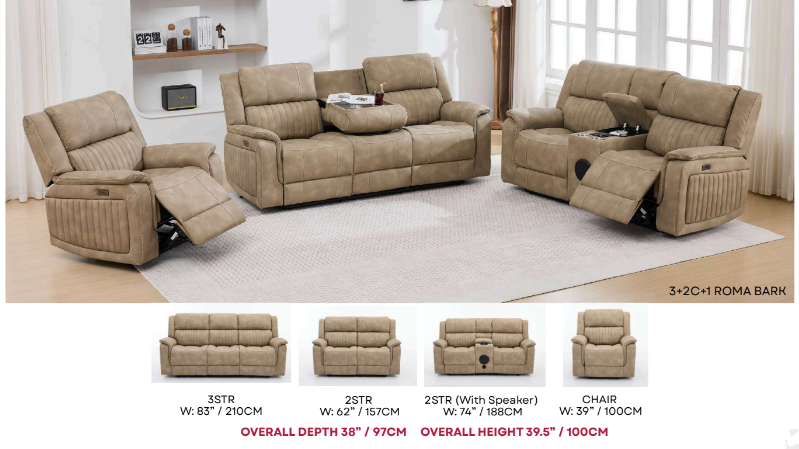 Roma Leather Power Recliner Range All Combinations Available
