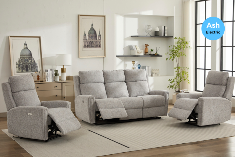Mayfair Sofa Range in Ash Fabric with Electric Option
