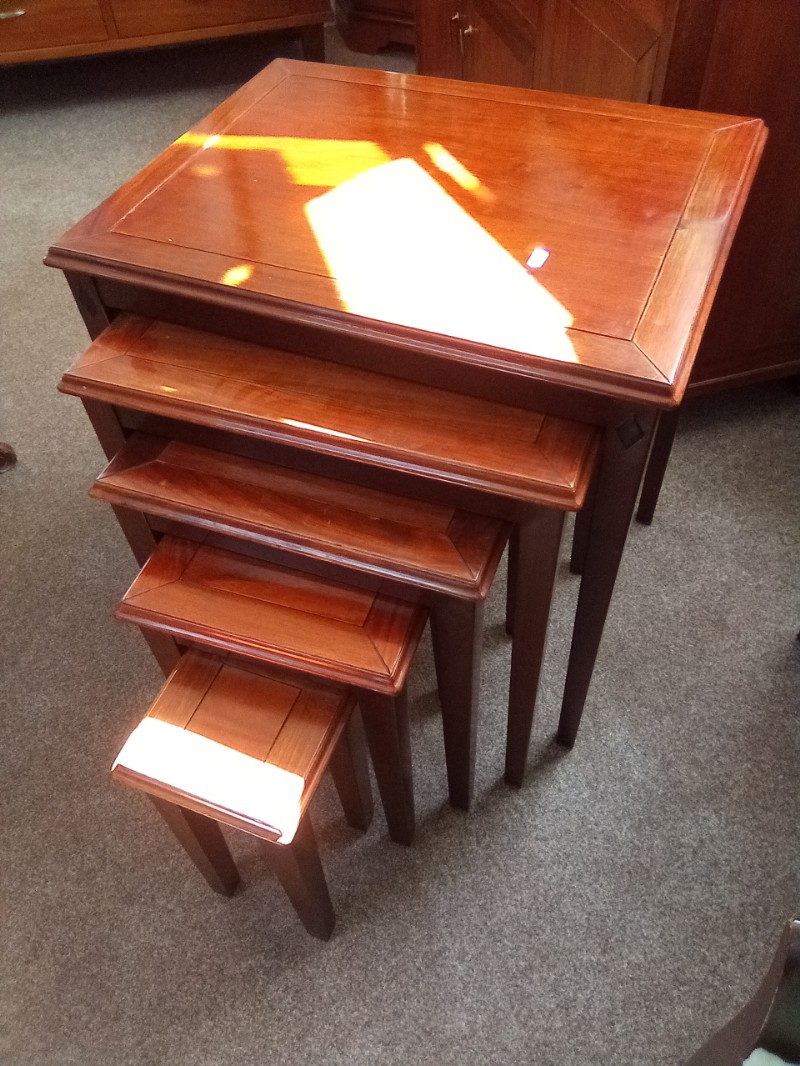 Rare Mahogany Cherry Wood Multi 5 Nest of Tables