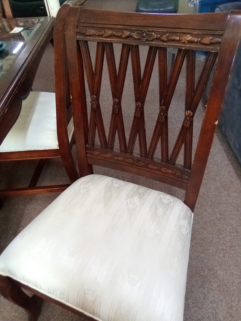 Large Extra Wide  Oak Glass Topped Sculpted Dining Table with 6 Upholstered Chairs