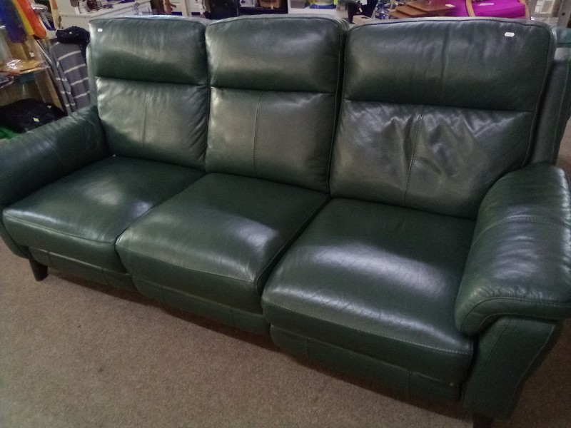 3 Seater Power Recliner in Emerald Green Leather