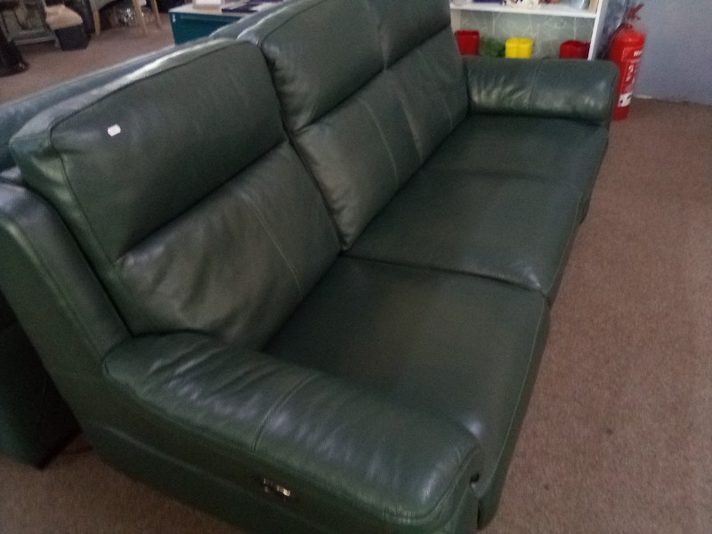 3 Seater Power Recliner in Emerald Green Leather