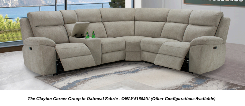 The Clayton Power Recliner Corner Group in Oatmeal Fabric