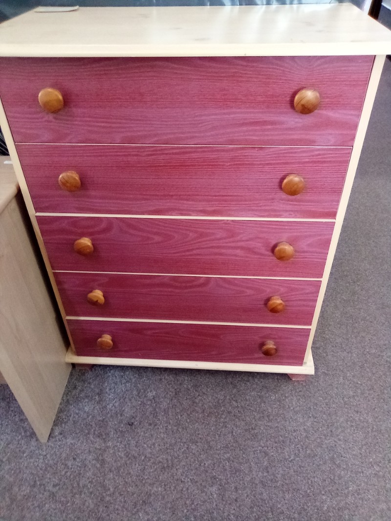 Pine and Pink Chest of Drawers