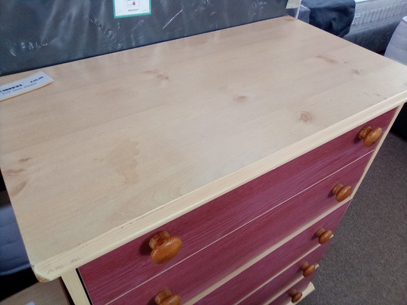 Pine and Pink Chest of Drawers