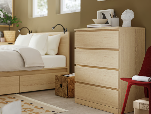 Malm 4 Drawer Bedroom Chest in White Stained Oak Finish