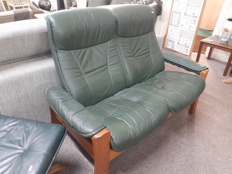 Green leather Stressless sofa