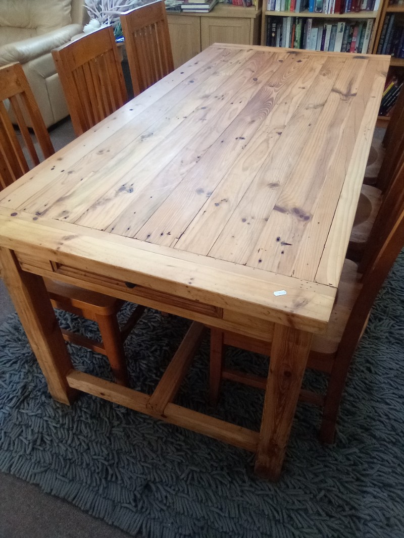 6ft Dining Set in Solid Rustic Pine with 6 Richmond Chairs