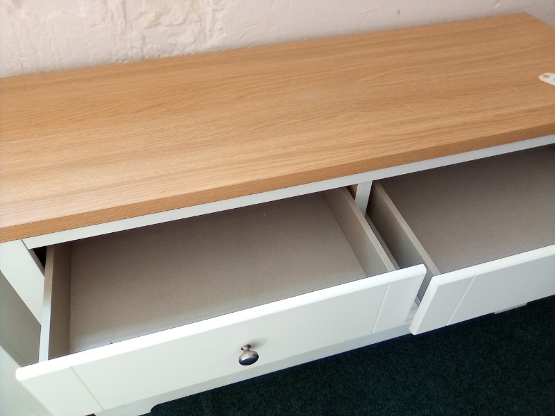 White and Oak Finish 6 Drawer Chest, Metal Handles