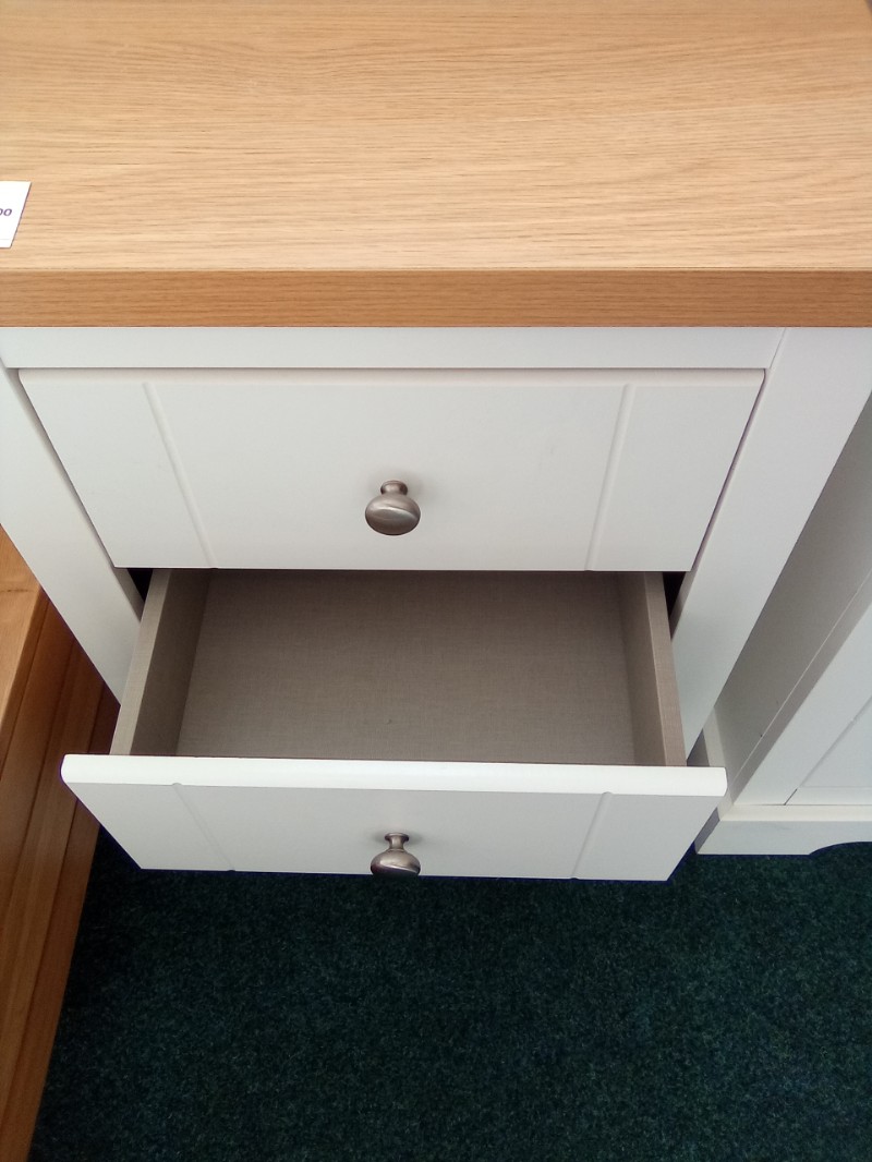 White and Oak Finish 3 Drawer Bedside Chest, Metal Handles