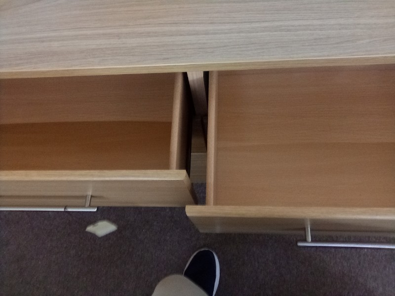 6 Drawer Wide Chest in Oak Veneer with Metal Pull Bar Handles